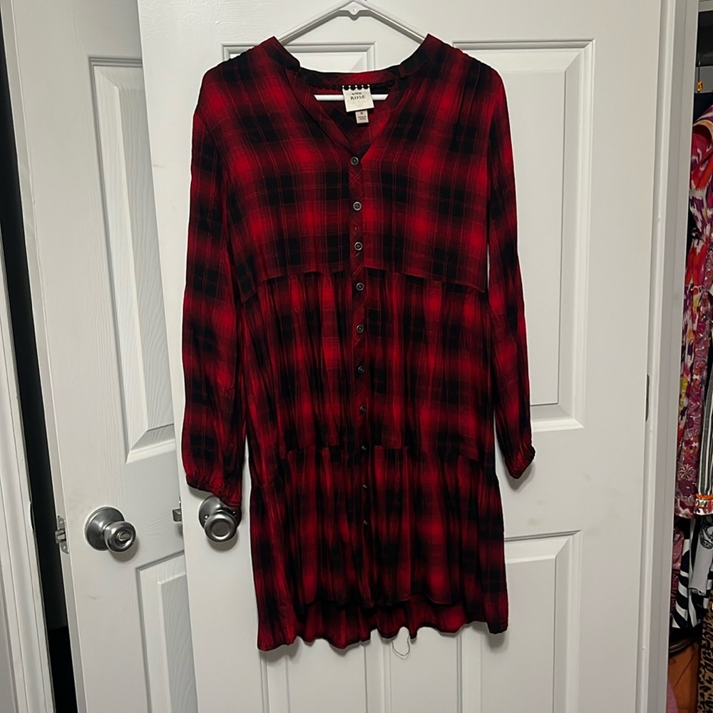 Plaid Peplum Dress | Red and black